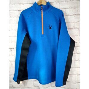 Spyder Core Mens Sweater Pullover 1/4 Zip XL Blue Black Size Ribbed Waffle Knit